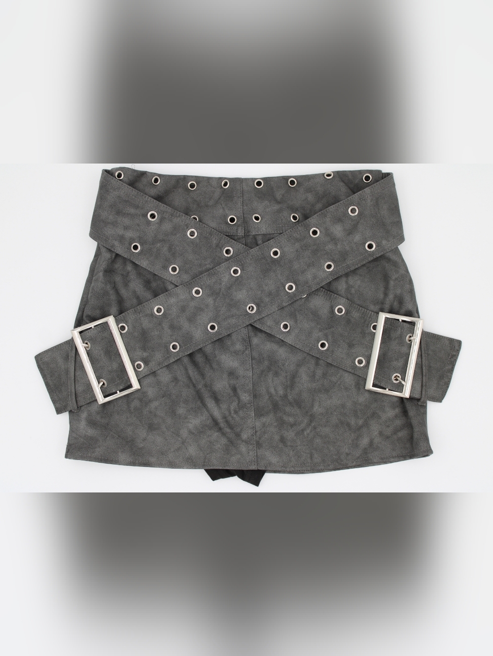 SHEIN XS Grey Faux Leather Buckle Skort Y2K